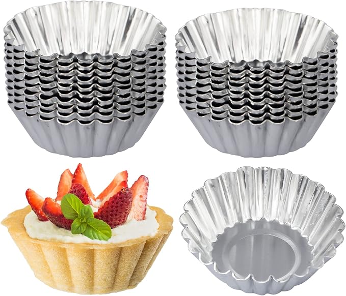 20 Pack Egg Tart Shell Pans, 2.8 x 0.8in Mini Aluminum Cupcake Pans Pie Cookie Muffin Tins Reusable Baking Mold Cups by ISKYBOB