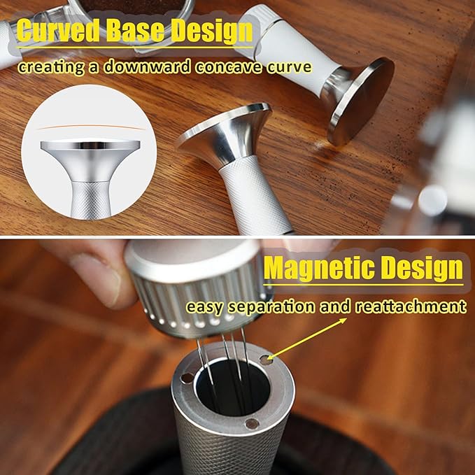 2-in-1 Espresso Tamper and Distributor Magnetic Set 53mm,Dual Head Coffee Tamper with Stirrer for 54mm Portafilter,Stainless Steel Espresso Tools for Barista Home Coffee Machine Accessories (Silver)