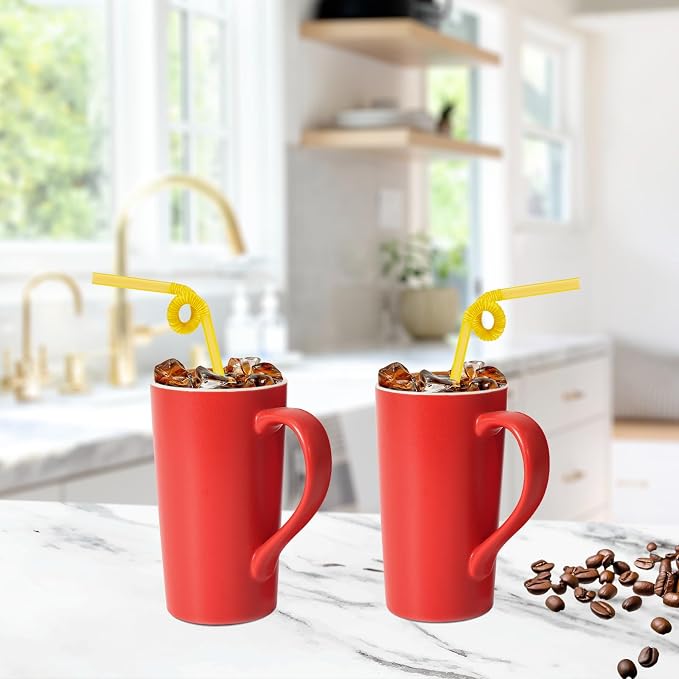20 oz Ceramic Coffee Mugs Set of 2 Large Tall Red Porcelain Tea Cups with Handle Microwave & Dishwasher Safe Gift for Parents Dad Mom Friends - Image 5