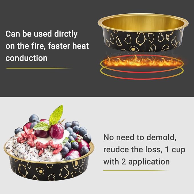 Beasea Mini Tart Pans 50 Pack, 4 Inch Disposable Pie Tins with Lids, Black Gold Aluminum Pie Pan Cartoon Tin Tart Pans Round Oven Baking Mini Cake Pan for Pie Tart Quiche - Image 6