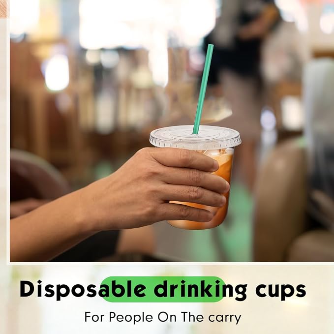 Baderke 25 Set Plastic Cups with Lids and Straws, Disposable Plastic Iced Coffee Cup for Cold Beverage Juice Smoothie Crystal for Coffee Shops Party Catering(Clear,12 oz) - Image 5