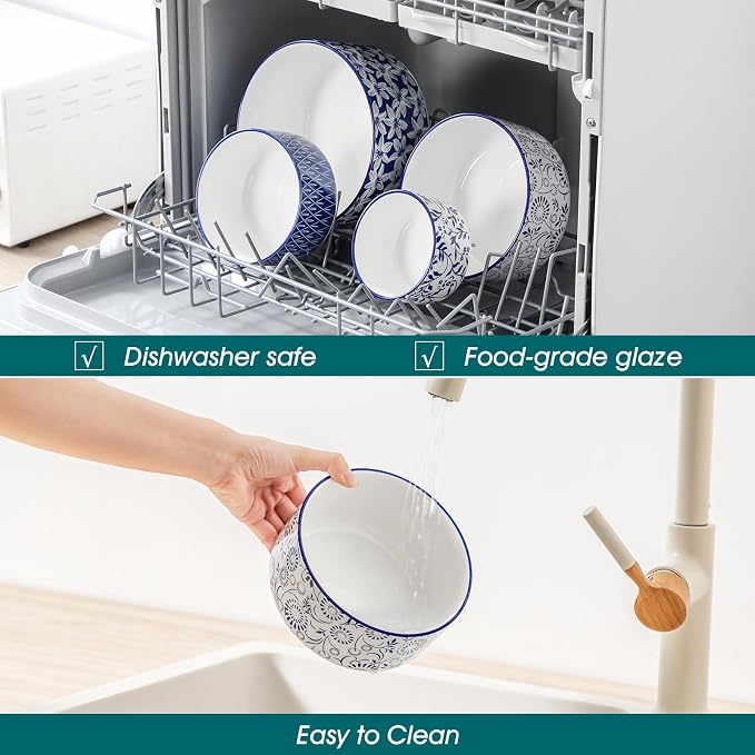 vancasso Ceramic Nesting Bowls with Lids Set of 4, Serving Bowls for Food Storage, Prep Bowl, Ceramic Bowl for Kitchen, Microwave & Dishwasher Safe, 60+36+20+10 Oz, Series SELENE - Image 5