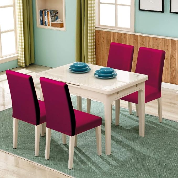 Fuloon 6 Pack Super Fit Stretch Removable Washable Short Dining Chair Protector Cover Seat Slipcover for Hotel, Dining Room, Ceremony, Banquet Wedding Party | Solid Burgundy, Set of 6, Super Fit, Stretch, Removable, Washable, Suits for Hotel, Dining Ro... - Image 2