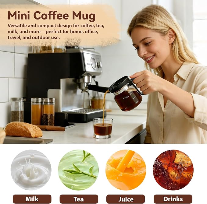16 Oz Glass Mini Coffee Pot Mug with Spill Proof Lid, Heatproof Clear Coffee Pot Cup, Novelty Coffee Mug for Travel & Office, Ideal for Coffee Lovers (1 Pack) - Image 3