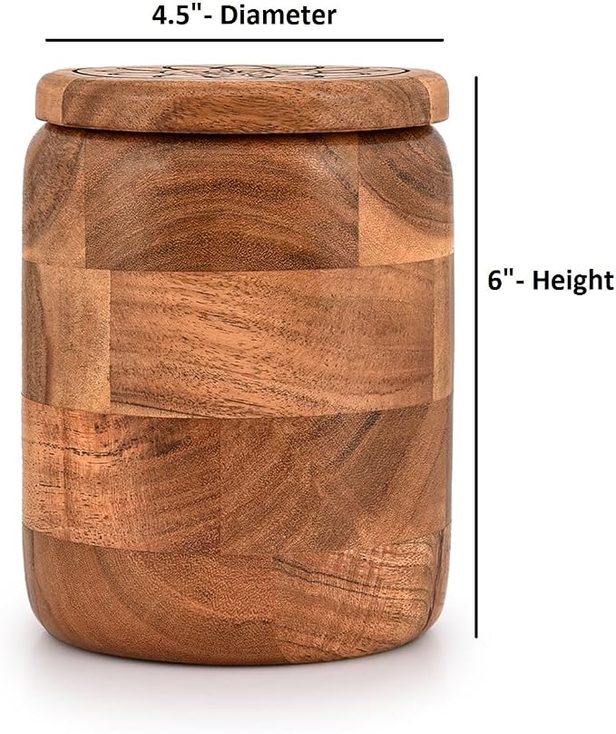 Kimona Food Jars & Canisters Acacia Wood round wooden storage jar with Lid for Keeping Cookies Pantry, Tea, Sugar, Coffee. (4.5" x 4.5" x 6") - Image 5