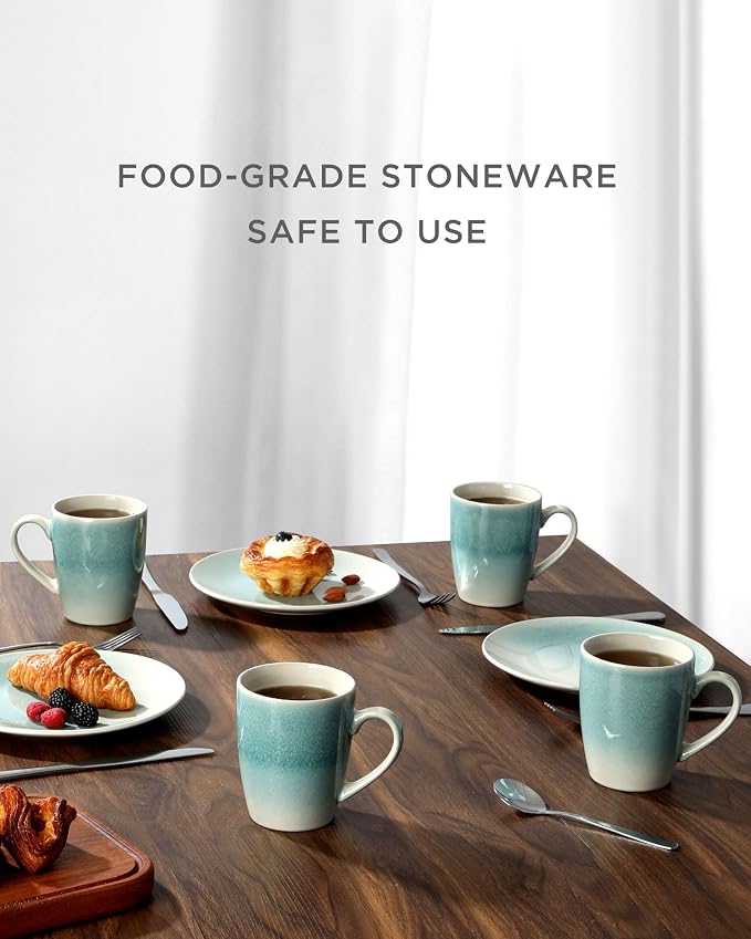 famiware Coffee Mugs Set, 13 oz Mug Set of 8, Stoneware Cups for Latte, Hot Tea, Mocha, Cocoa, Cappuccino, Microwave and Dishwasher Safe, Glacier Series, Aqua - Image 4