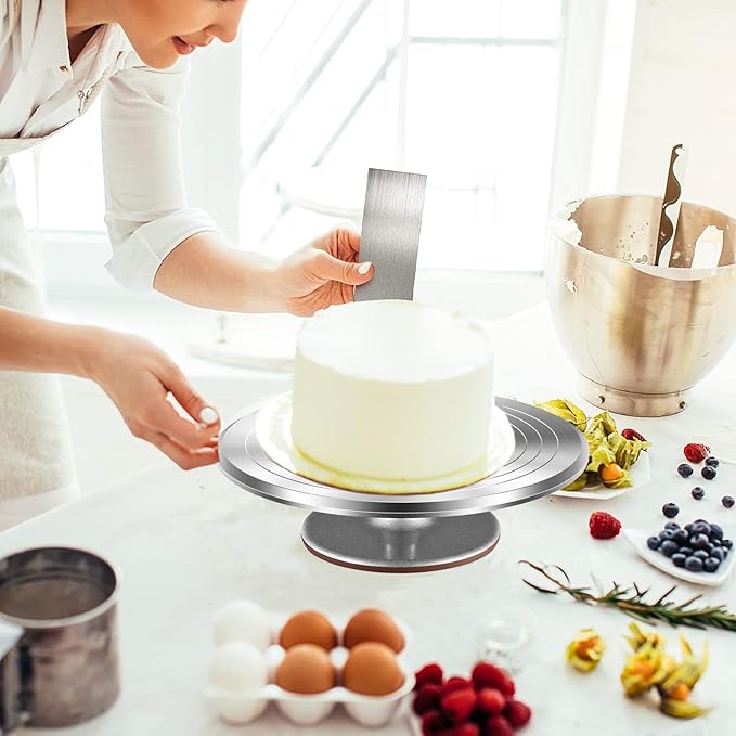 12 Inch Aluminium Alloy Revolving Cake Stand, Cake Turntable with Non-Slipping Silicone Bottom, Rotation Smooth Rotating Cake Stand for Cupcake Pastries and Cake Decorations Supply
