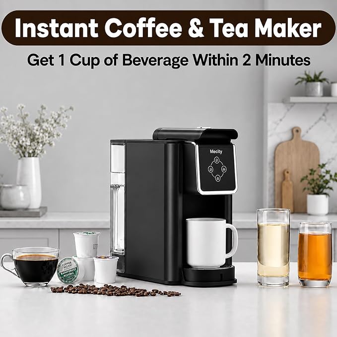 Mecity Coffee Maker 3 in 1 Single Serve Coffee Machine, Compatible with K cup Capsules, Instant Coffee Pot, Tea maker, 6,8,10 Oz Cup, Removable 50 Oz Water Reservoir, 120V 1150W, Dark Grey - Image 2