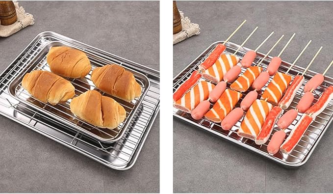 Stainless Steel Baking Sheet with Non-Stick Coating, Stackable Wire Rack for Indoor Outdoor Cooking, Baking, Grilling, Airflow Circulation Rack, Square Baking Tray for Cookies, Pastries, Vegetables - Image 6