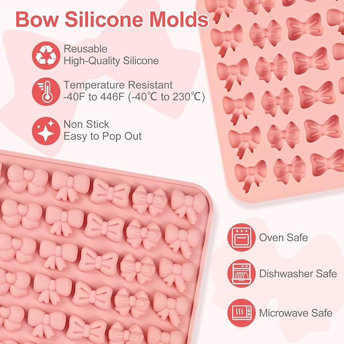 Bow Chocolate Mold, 2-Pack Small Bow Candy Molds 76 Cavities | Mini Gummy Molds with Butterfly-Bow in 6 Shapes Design for Sugar Biscuit Cake Decora Cupcake Topper, Birthday Wedding Party - Image 5
