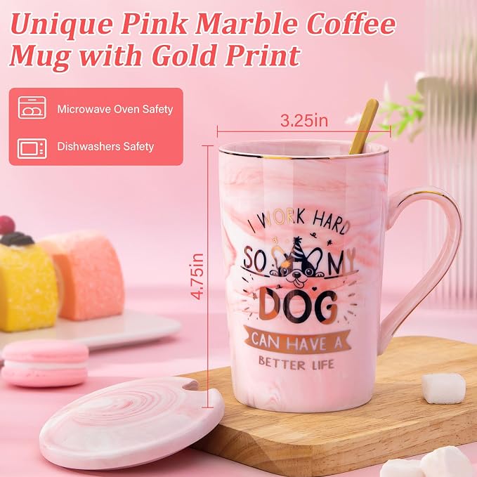 Dog Mom Gifts for Women, Unique Dog Lover Gift, 14oz Pink Marble Coffee Mug | Gold Print Cup Presents for Dog-Loving Friend Birthday, Christmas, Valentines, Mothers Day, with Greeting Card, Nice Gift Box - Image 2