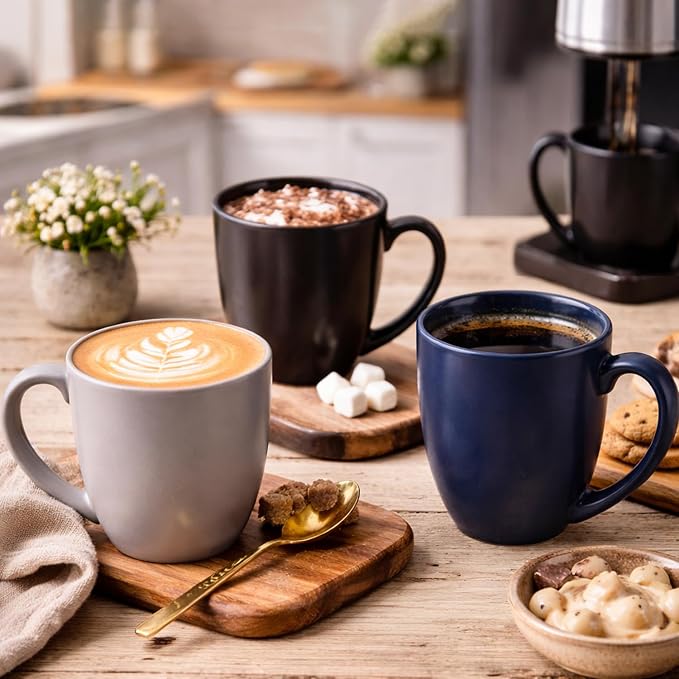 AmorArc 12 oz Coffee Mugs, Matte Coffee Cups with Large Handle for Man, Woman, Ceramic Coffee Mugs Set of 12 for Latte/Cappuccino/Cocoa/Milk, Dishwasher & Microwave Safe, Multi-Color - Image 4