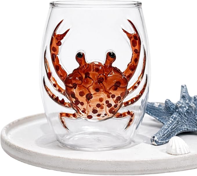 Handmade Blue Glass Stemless Wine Cup 3D Ocean Animal Bar(White Style 2) | 3D Sculpted Handmade Blue Ring Stemless Wine Glass Ocean Cup Handblown Glassware Ocean Lover Gift - Image 6