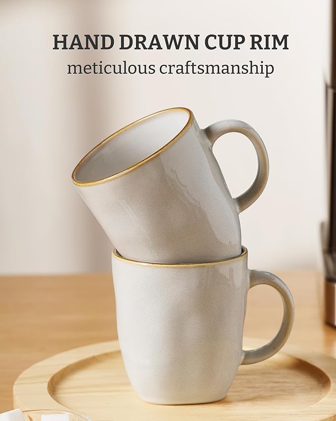 famiware Coffee Mugs Set of 8, Ocean Square 13oz Coffee Cup Set with Handle for Cocoa, Milk, Hot Chocolate, Tea, Water, Stoneware Cups for Kitchen, Microwave and Dishwasher Safe, Cappuccino White - Image 5