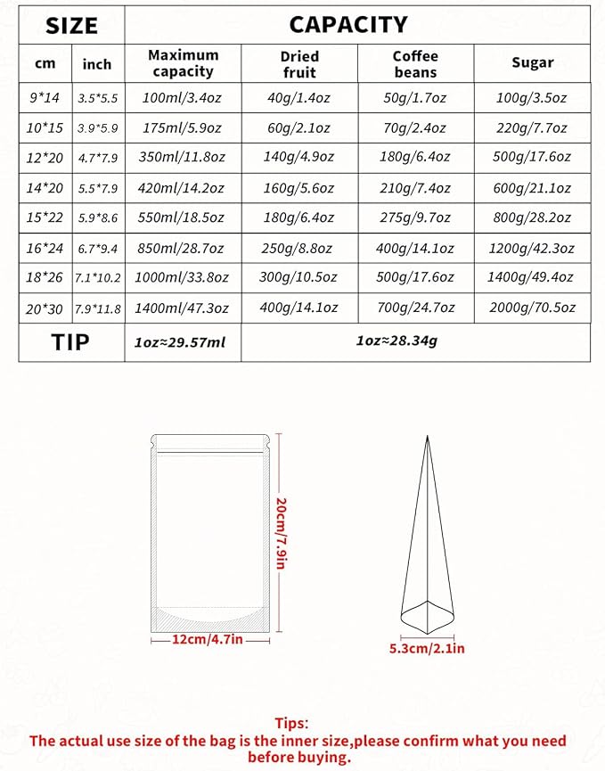 FireKylin Resealable Stand Up Pouches with Zipper 100 PCS, 4.7" x 7.9", Paper Bags, With Window, Clear Fornt Pouches, Food Storage, Brown - Image 5