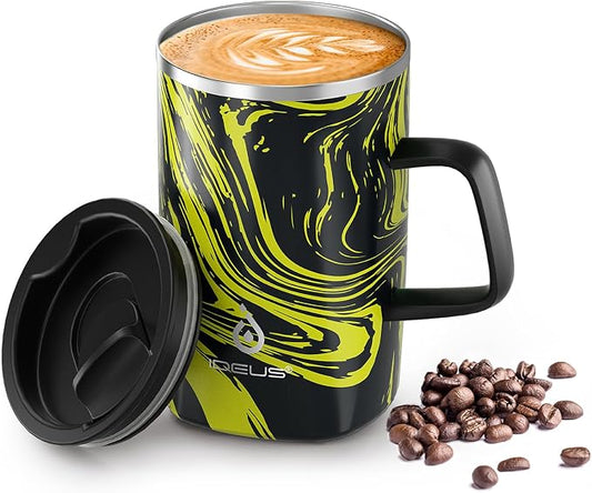Ideus 16 oz Insulated Stainless Steel Coffee Mug with Lid, Yellow Zebra | Perfect for home, office, or daily use| Easy to clean wide mouth| Sweat-proof| On the go by IDEUS
