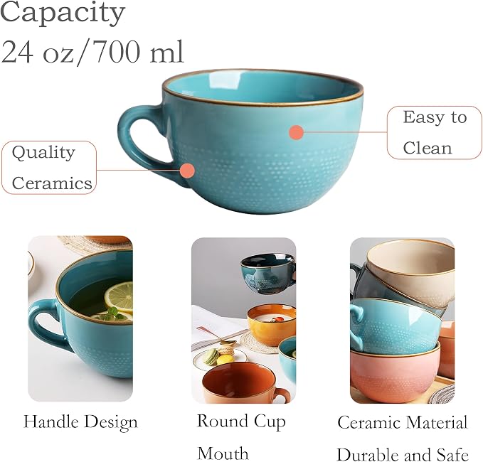 Disoza Oversized Coffee Mug Soup Bowls with Handles Big Ceramic Mug XXL Cereal Large Tea Cup 700 ML Porcelain - Image 3