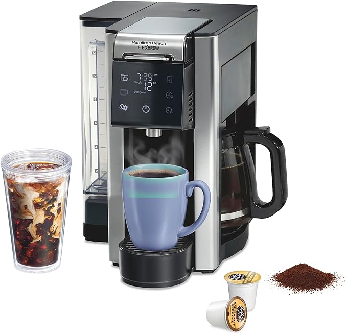 Hamilton Beach Flexbrew Advanced 5-in-1 Drip & Single Serve Coffee Maker | Single Serve Hot & Iced Coffee Maker | 12 Cup Programmable Drip Coffee Maker | Removable 60 oz. Reservoir | Black by HamiltonBeach