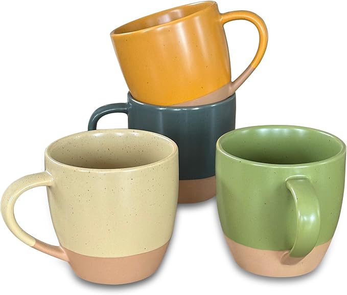 Mora Ceramic Artisan Matte Large Latte Mug Set of 4, 16oz - Microwavable, Porcelain Coffee Cups With Big Handle - Modern, Boho, Unique Style For Any Kitchen. Microwave Safe Stoneware - Safari Colors by MORA