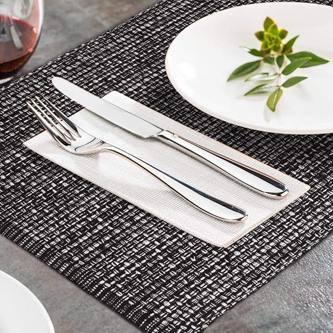 Urban Villa Two Tone Placemat Cotton Tablemat 14x20 (Set of 6) Black White - Image 4