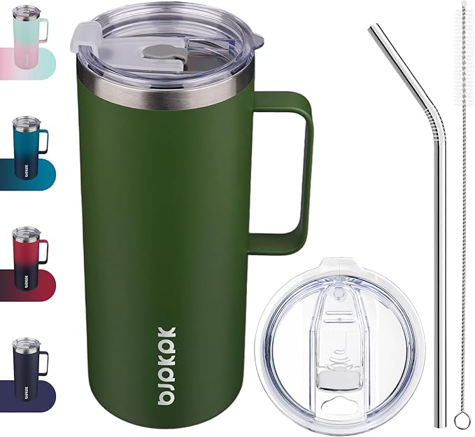 BJPKPK 32oz Insulated Coffee Mug with Handle, Stainless Steel Travel Mug | Keeps Drinks Hot & Cold, Double Wall Vacuum, 2 Lids Included, BPA-Free Coffee Tumbler for Home, Office & Travel by BJPKPK