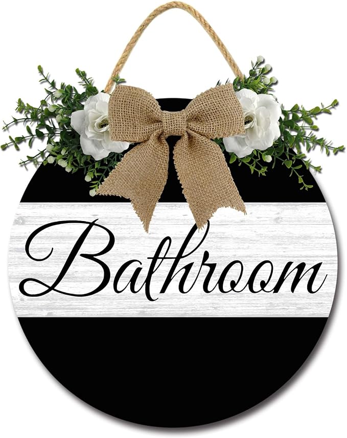 Bathroom Front Door Decor Funny Wreaths Hanging Wooden Plaque Decoration Round Rustic Wood Farmhouse Porch Decor for Home Office 11inch by Unknown
