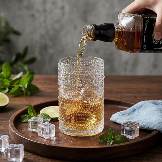 ZOOFOX Set of 6 Vintage Drinking Glasses, 13 oz Clear Hobnail Glasses Tumbler, Embossed Design Glassware for Beverages, Water, Juice, Beer, Cocktail, Whiskey and Milk - Image 6