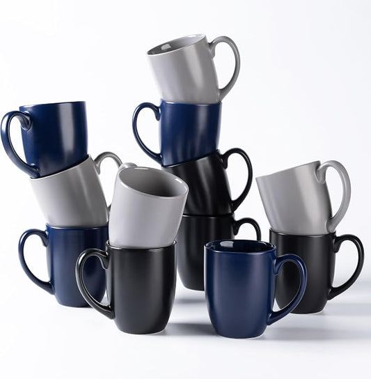 AmorArc 12 oz Coffee Mugs, Matte Coffee Cups with Large Handle for Man, Woman, Ceramic Coffee Mugs Set of 12 for Latte/Cappuccino/Cocoa/Milk, Dishwasher & Microwave Safe, Multi-Color by AmorArc