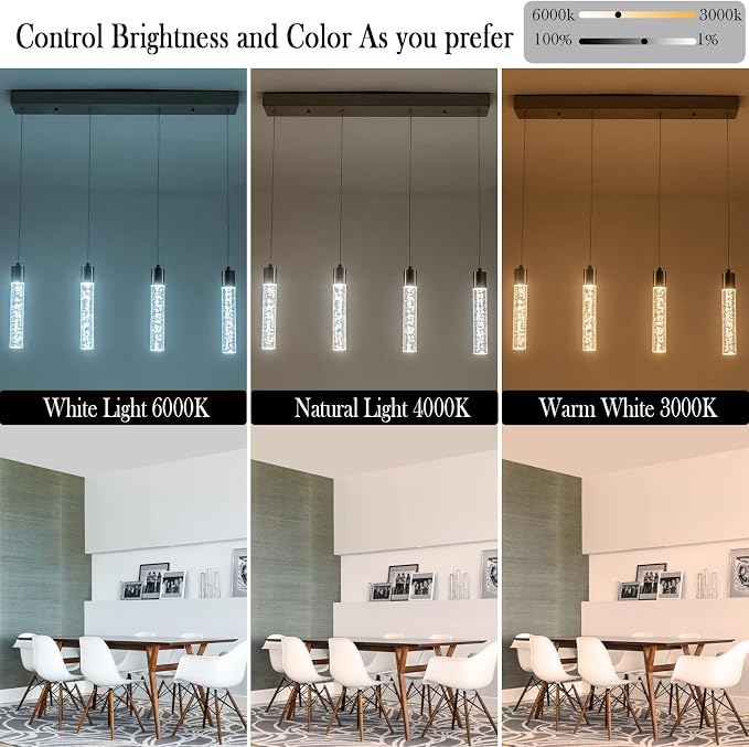 Pendant Light Kitchen Island with Remote Control & Dimmable, Modern Brushed Nickel Pendant Light Fixture for Dining Room 3000K/4000K/6000K - Image 3