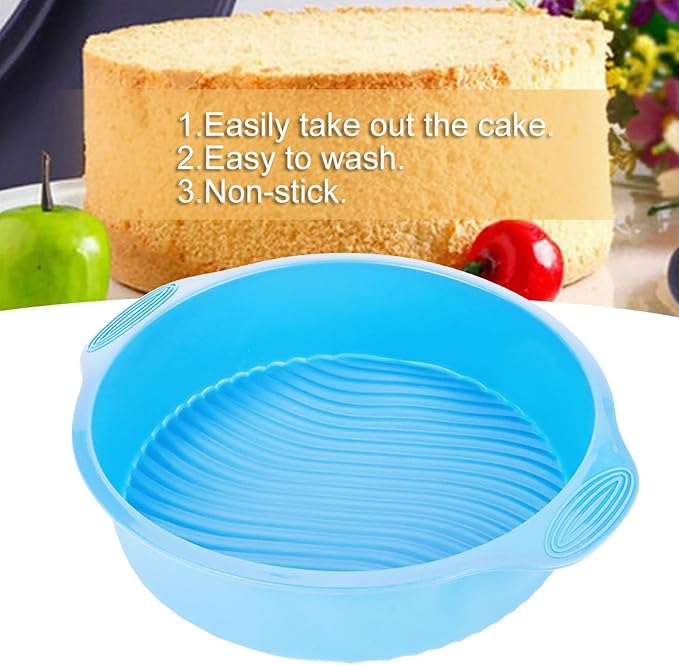 Silicone Cake Mold Round Shape Baking Pan for Oven and Microwave Food Grade Silicone Material in Green Pink Gray Blue 9 Inch Size (Blue) - Image 6