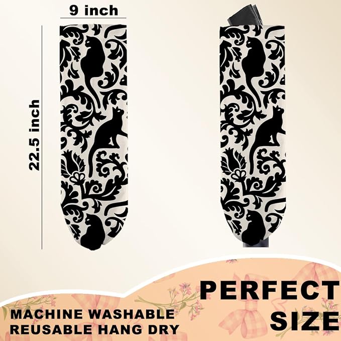 2Pcs Black White Floral Cat Plastic Bag Holder, Wall Mount Grocery Bag | Plastic Bags Storage, Mysterious Cats Reusable Grocery Bags Storage Dispenser for Home Kitchen Decor, Cat Lover Gifts - Image 2