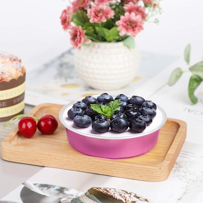Beasea Mini Pie Pans with Lids, 4 Inch 50 Pack Disposable Mini Pie Tins Tart Pans, 8 Oz Pink Aluminum Tart Tins Mold Round Oven Baking Cups Small Cake Pan for Cheesecake Quiche - Image 4