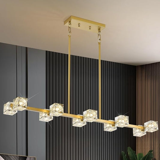 10 Lights Modern Crystal Chandelier L 43" Dining Room Gold Sputnik Ceiling Pendant Lights Industrial Hanging Light Fixture for Kitchen Island Over Table Living Room Bedroom by PoemoonLighting