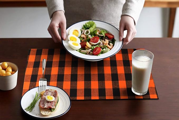 Urban Villa Two Tone Placemat Cotton Tablemat 14x20 (Set of 6) Orange/Blk - Image 4