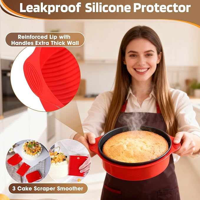 MASSUGAR 9 Inch Springform Pan, Nonstick Cheesecake Pan with Silicone Protector, 50 Pcs Parchment Paper Liners & 3 Cake Scrapers, No Leaks in Water Bath, Leakproof Round Cake Pan with Removable Bottom - Image 5