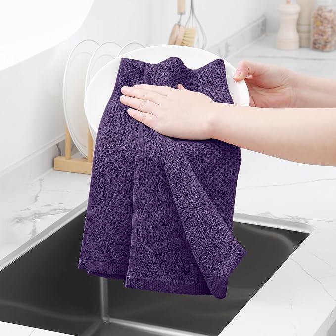Homaxy 100% Cotton Waffle Weave Kitchen Dish Towels 4-Pack, Eggplant | 13 x 28 Inches, Ultra Soft Absorbent Dish Towels, Quick Drying Cleaning Towels - Image 4