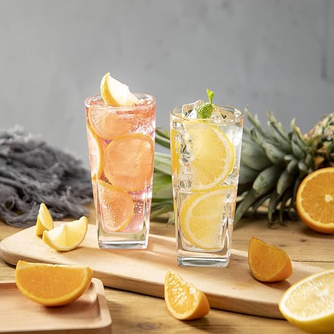 Le'raze Set of 4 Everyday Drinking Glasses - Square Tall Glass Cups Drinkware Kitchen Collins Glasses for Cocktail, Iced Coffee, Beer, Ice Tea, Wine, Whiskey, Water Glassware Sets - Image 4
