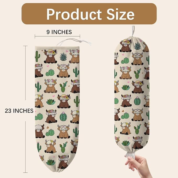 Plastic Bag Holder Highland Cow Bag Holder Dispenser, Plastic Grocery Bag Organizer & Wall Mount Paper Trash Bags Saver Storage for Kitchen Home Pantry Decor, Fun Farmhouse Decor - Image 2