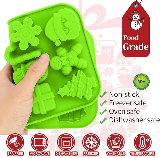 2 Pack Christmas Candy Cane Mold With 2 Dropper,Xmas Theme Baking Molds for Making Chocolate, Candy, Gummy and More - Red & Green