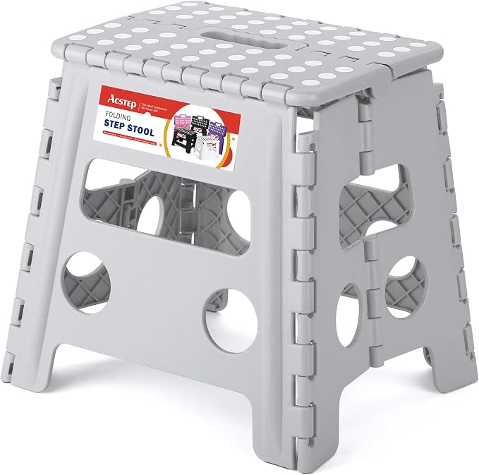 ACSTEP 13" Folding Step Stool, Non-Slip Foldable Stools for Adults, Gray | Heavy Duty Portable Collapsible Foot Stepping Stool, Holds 300 lb for Kitchen Bathroom Outdoor, Lightweight, Built-in Handle by ACSTEP