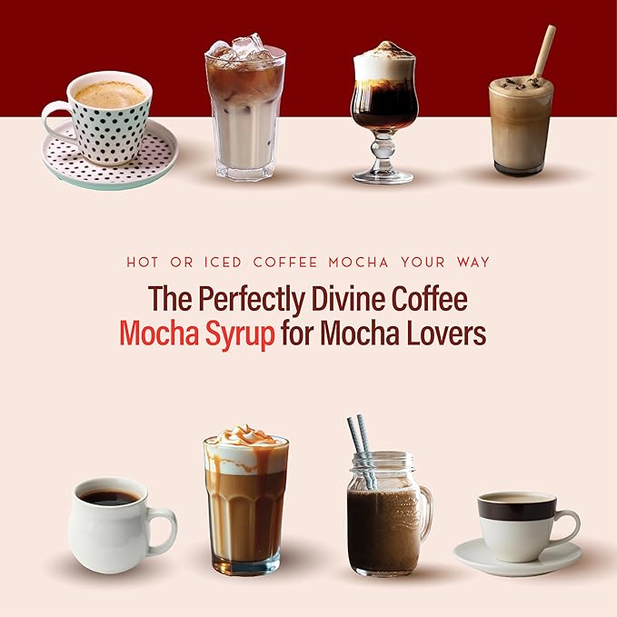 RIO Mocha Coffee Syrup, Perfect for Hot or Iced Drinks & Desserts, Chocolate & Coffee Combo, Sweetened with Pure Cane Sugar, Barista-Grade Flavor Syrups for Drinks at Home & Work - 700ml