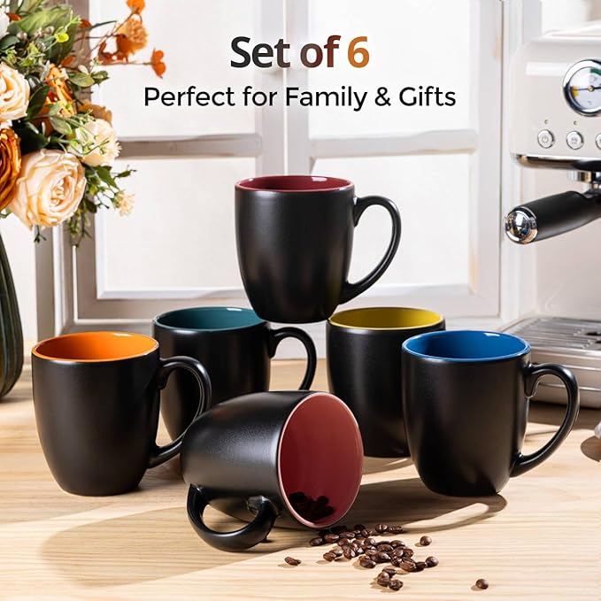 GBhome 12oz Coffee Mugs Set of 6,Ceramic Coffee Mugs for Man, Woman,Restaurant Modern Coffee Mugs Set with handle for Tea/Latte/Cappuccino/Milk/Cocoa. Dishwasher&Microwave Safe,Multi-Color,6 Pack - Image 7