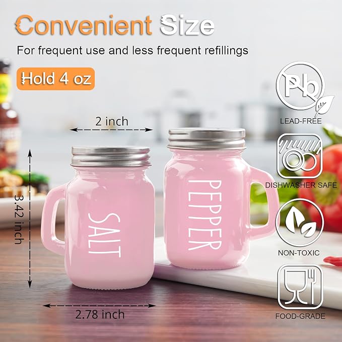 Pink Salt and Pepper Shakers Set - Pink Kitchen Accessories - Pink Kitchen Decor - 4 oz Glass Salt and Pepper Set for Cooking Table, RV, BBQ, Easy to Clean & Refill - Image 3