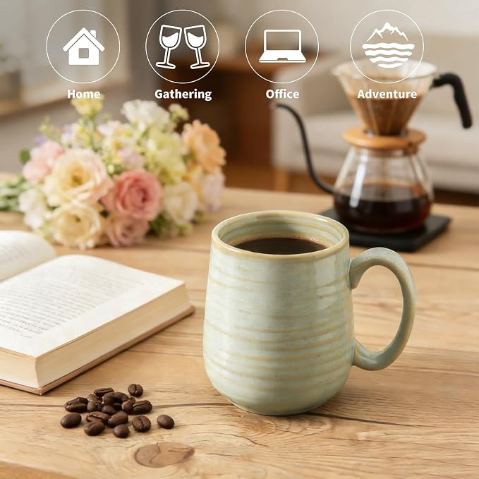 Coffee Mugs Set of 4, 15 Ounce Ceramic Coffee Cups with Handle, Large Mug Set for Latte, Tea, Chocolate, Modern Cup Gift for Men and women, Dishwasher & Microwave Safe,Sage Green - Image 3