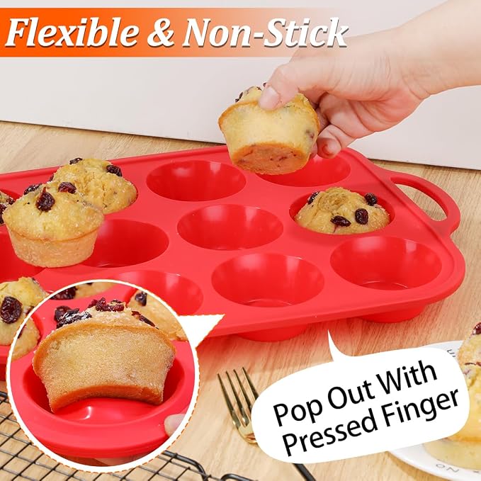 CAKETIME Silicone Muffin Pans for Baking, Metal Reinforced Frame Regular 12 Cups & Mini 24 Cups Cupcake Pan Set Nonstick Muffin Pan for Homemade Baking Easy to Handle - Image 4