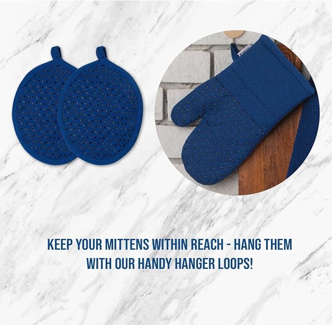 LANE LINEN Tea Towels - 16 Pc Set with Silicone Oven Mitts and Pot Holders, Cotton Kitchen Towels, Absorbent Dish and Hand Towels - Indigo - Image 5