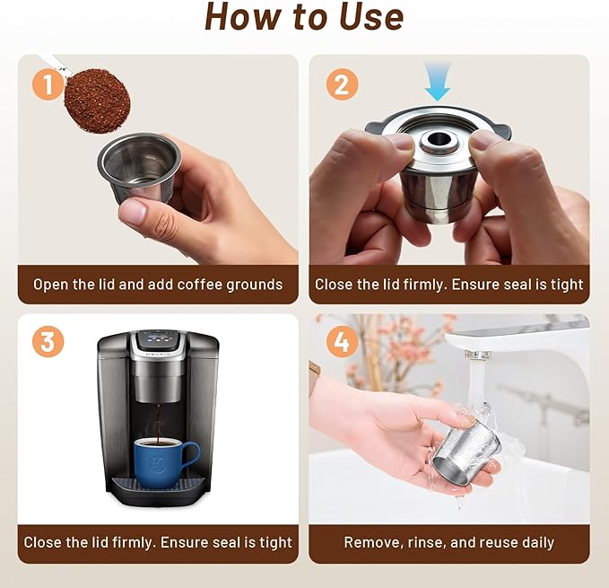 ComfortGrip™ Reusable K Cups – 3-Pack Stainless Steel Coffee Pods with Anti-Scald Silicone Lid, BPA-Free, Easy-Clean Filter – Compatible with Keurig 1.0 Only (Not for 2.0)