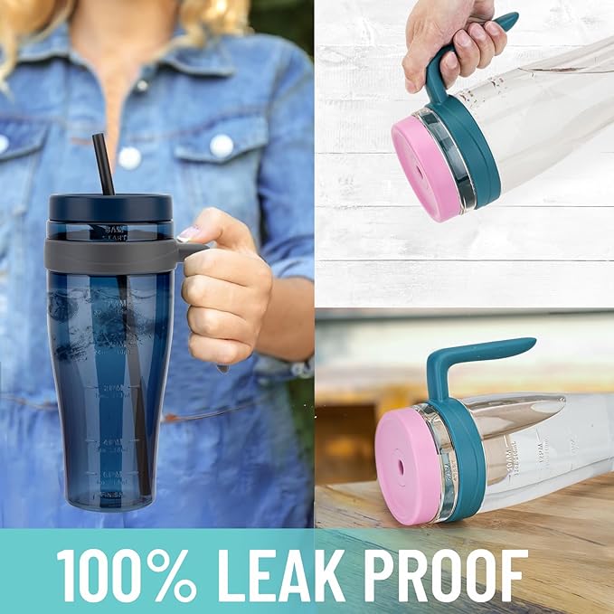 Hydraful 50 oz Tritan Plastic Tumbler with Lid and Straw and Handle - 100% Leak-Proof - Perfect for Iced Coffee, Smoothies, and Juice - Wide Mouth Reusable Water Bottle with Time Marker