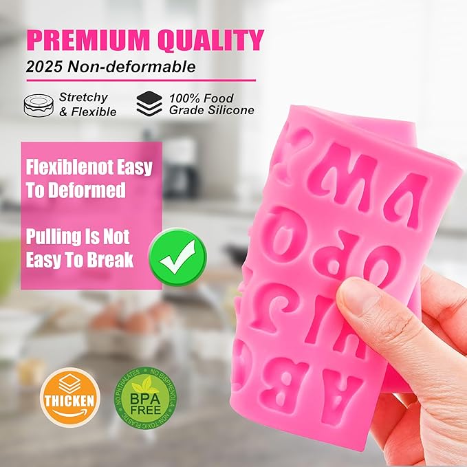 Letter Silicone Mold Alphabet Number Molds，Crown Fondant Candy Silicone Molds Bows Crown Heart Mold for Gummy Baking Candy Making Chocolate Molds Sugar for DIY Crafts Candy Desserts Cupcake Decoration