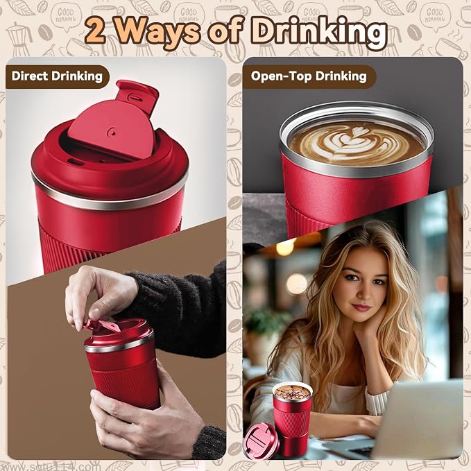 17OZ Travel Coffee Mug Insulated Coffee Cup with Spill Leak Proof Lid, Portable Stainless Steel Tumbler Reusable Hot and Cold Water Mug for Car, Daily, Camping- Red - Image 8
